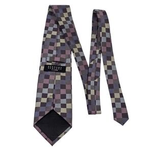BERGAMO NEW YORK X-LONG Plaid Silk Blend Necktie Men's Multicolor Church Office